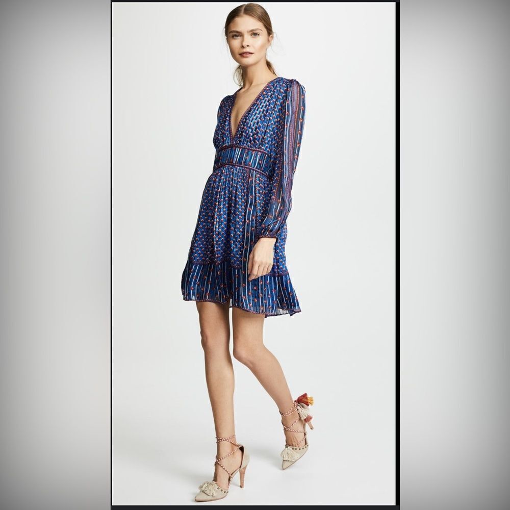 Ulla Johnson Martine blue and red silk dress. NWT. Size 10
